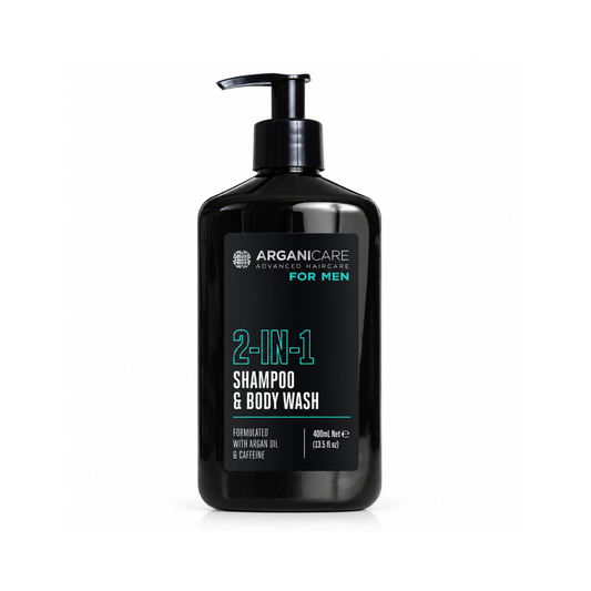 Șampon și gel de duș 2 în 1 pentru bărbați ARGANICARE 400 ml, cu ulei de argan și cafeină