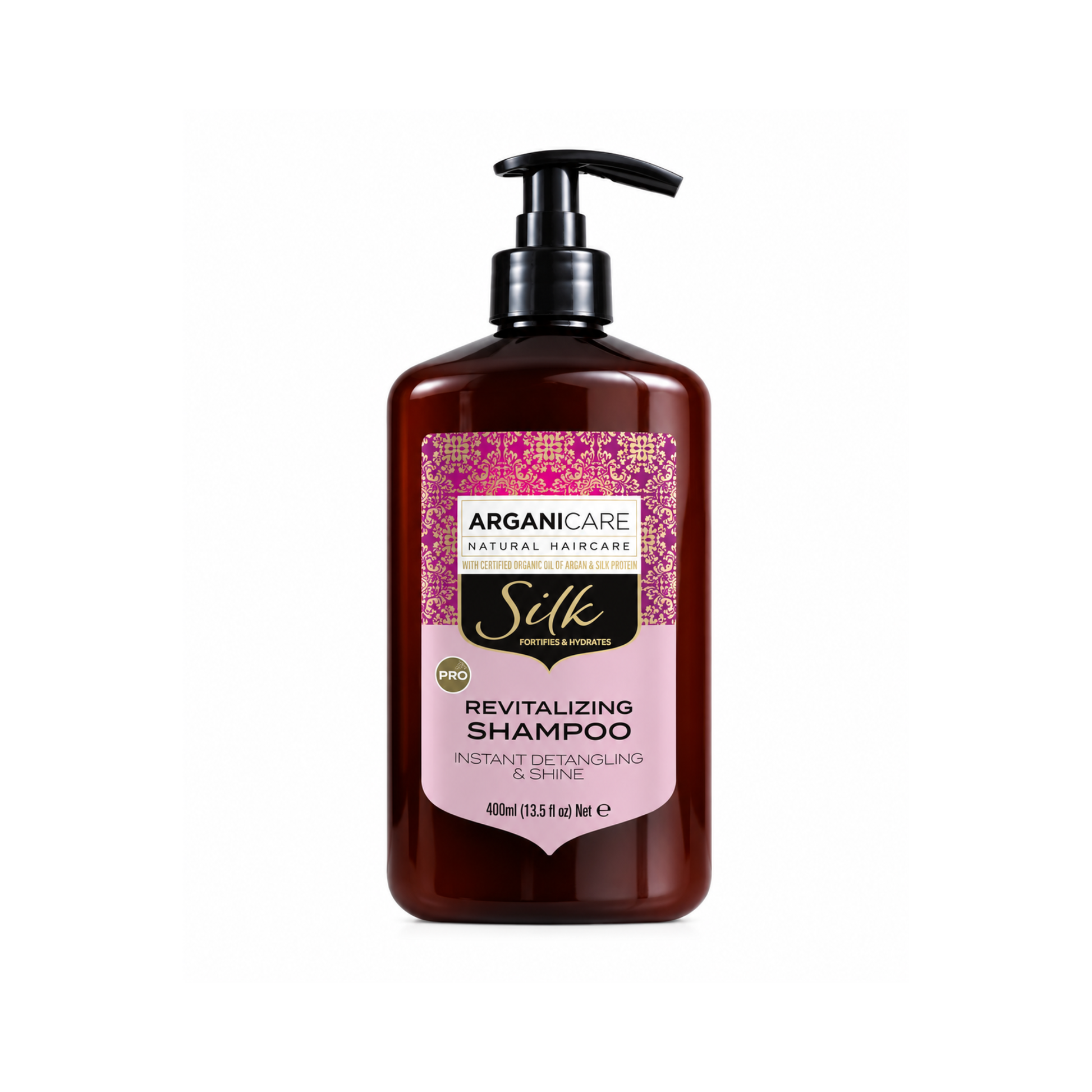 Șampon Silk ARGANICARE pentru strălucire și netezire, 400 ml