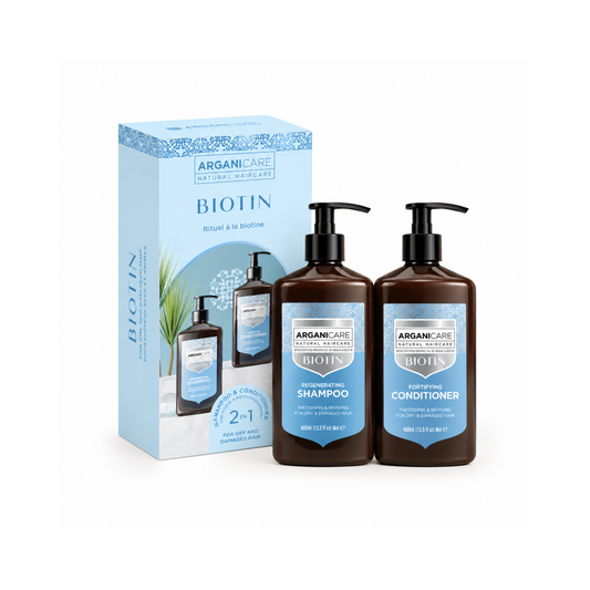 Set Șampon și Balsam Biotină ARGANICARE pentru regenerare și fortifiere, 400 ml + 400 ml