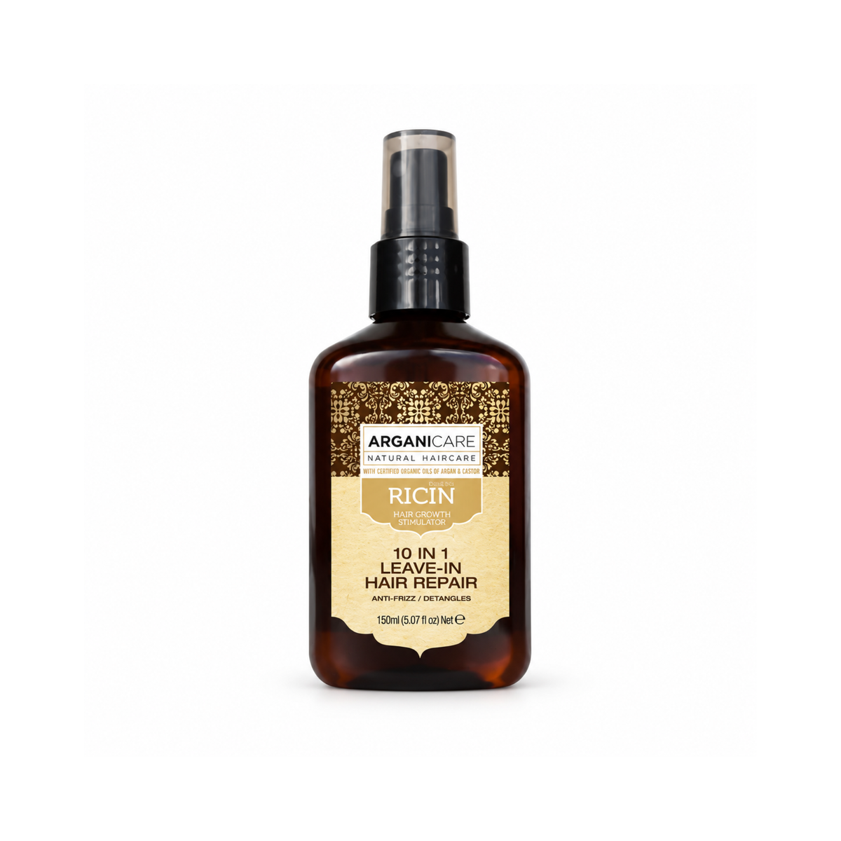 Spray leave-in 10 în 1 cu ulei de ricin ARGANICARE pentru creștere și fortifiere, 150 ml