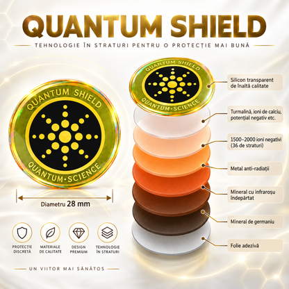 Structura stickerului Quantum Shield cu turmalină, germaniu și straturi funcționale