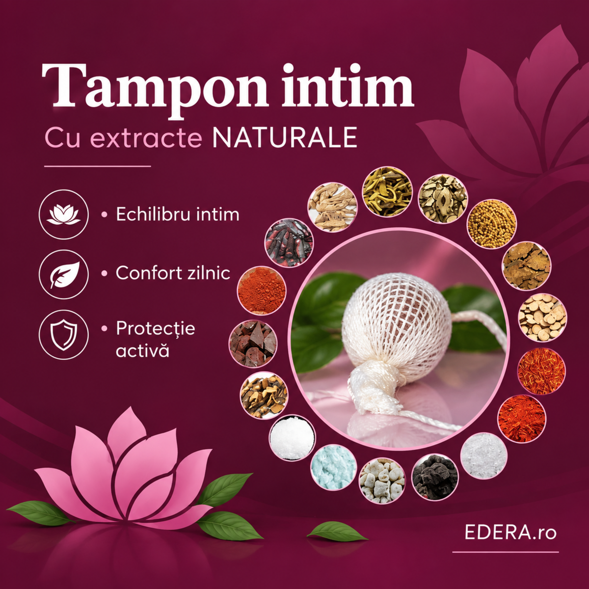 Tampon intim detoxifiant cu extracte naturale pentru confort și protecție intimă