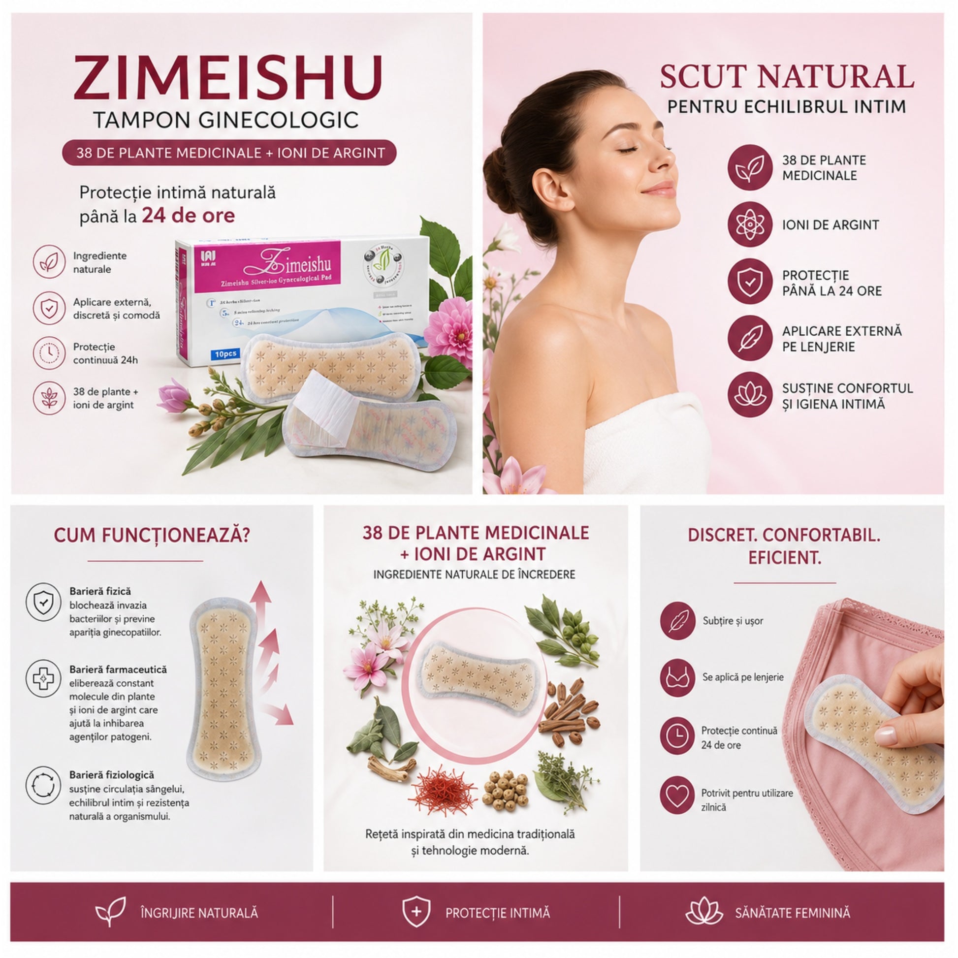 Tampon Zimeishu cu plante si ioni de argint scut natural pentru echilibru intim, cum funcționează, ingrediente, utilizare