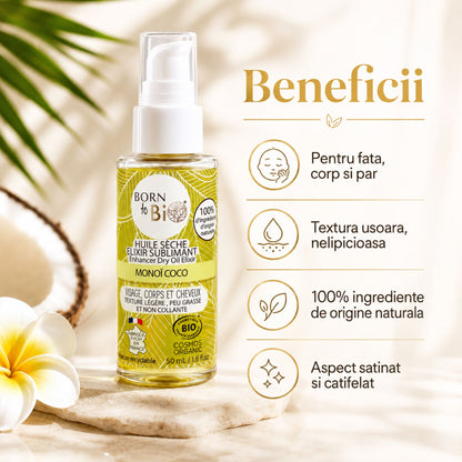 Ulei uscat bio pentru față, corp și păr cu 100% ingrediente de origine naturală